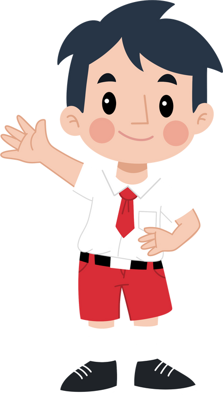 little boy in elementary school uniform waving hand